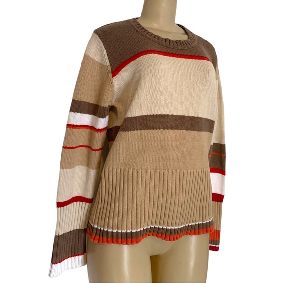 Esprit Crew Ribbed Striped Colorblock 💯% Cotton Structured Sweater Fitted Prep - Picture 3 of 9